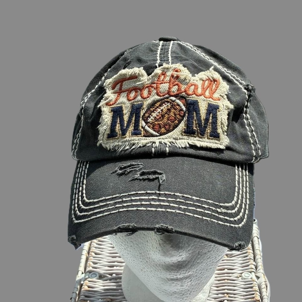 KBETHOS Football Mom Hat Black Distressed Cotton Leopard Strap Baseball Cap OSFM
